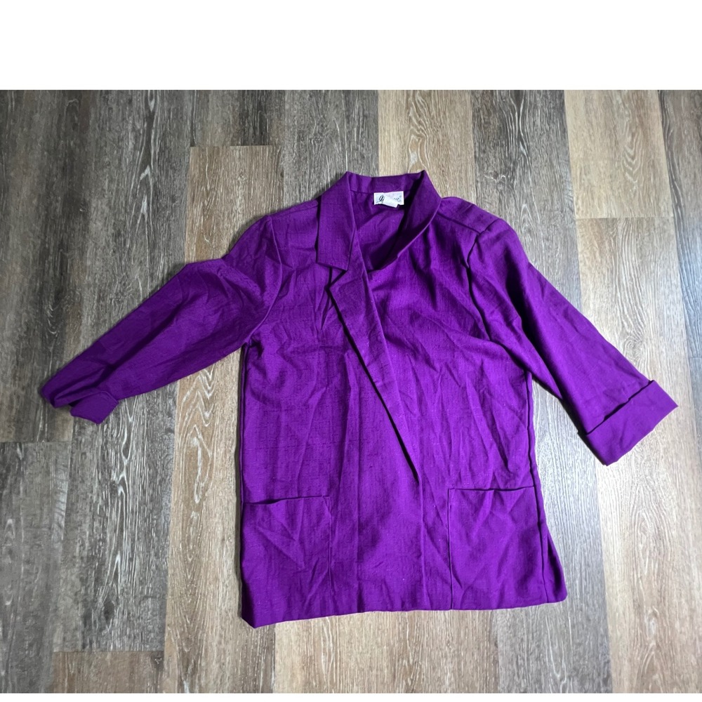 Joanna Blazer Women Medium Purple Vintage Open Front Cuffed Sleeve Style 8890
